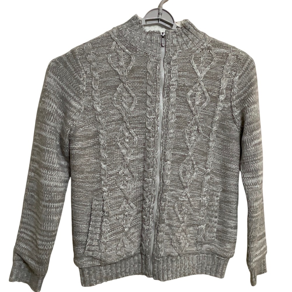 Thomas Sterling Full Zip Sweater Mens Large Grey New Cable Knit Sherpa Lined